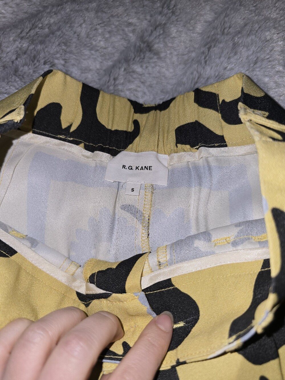 NWOT Italian Satin R.G. Kane Finn Trouser Wide-Leg Palazzo Pants Yellow Blue S - Picture 6 of 13